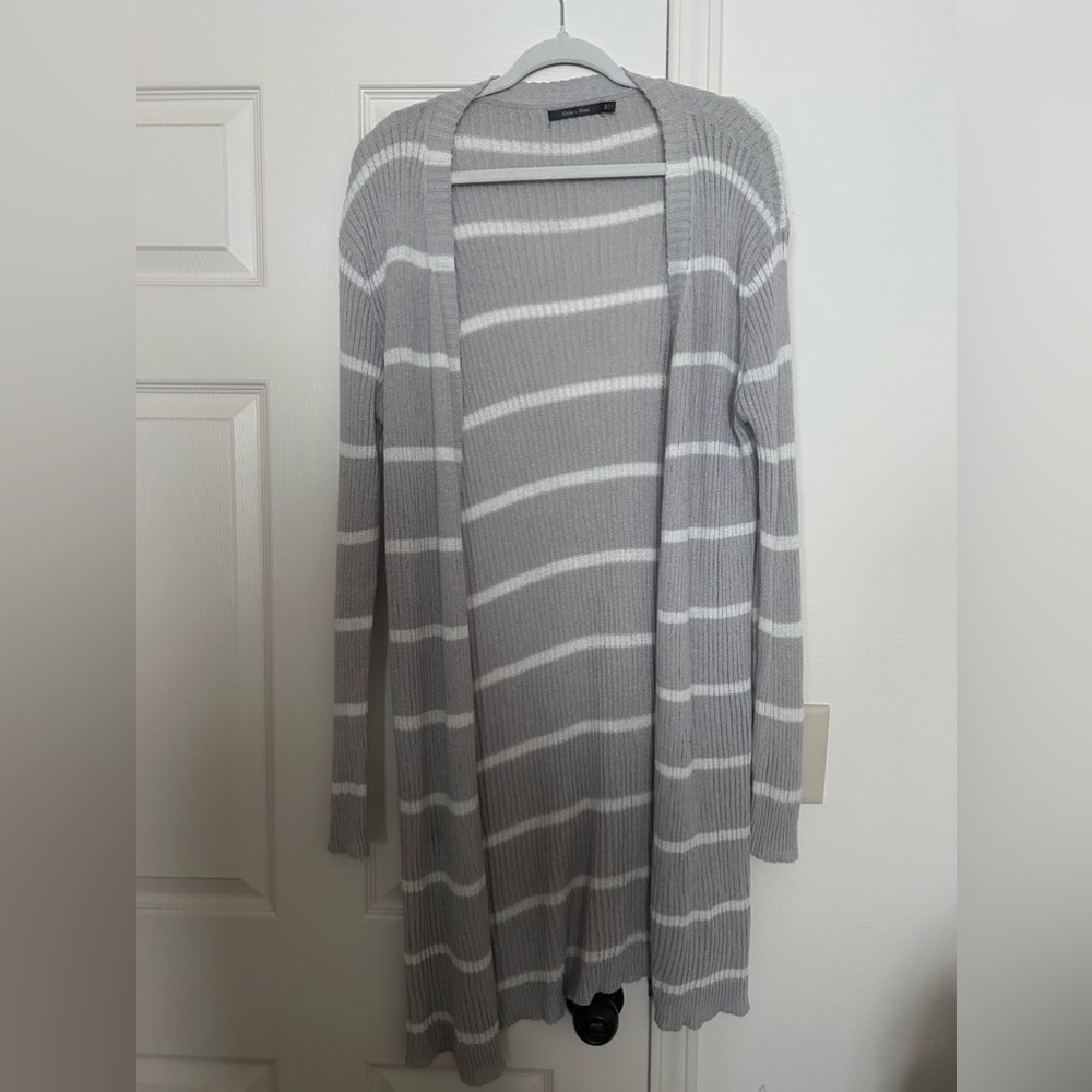 Boutique Grey and White Striped thin cardigan